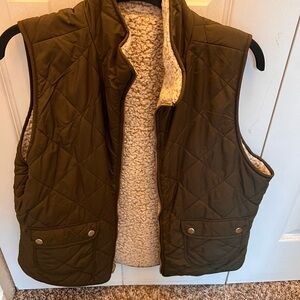 Olive Quilted Vest with Sherpa Lining